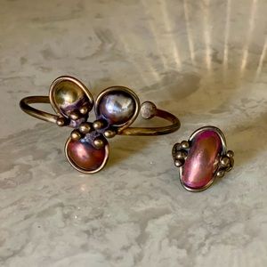 Beautiful handmade vintage metalwork bracelet ring set